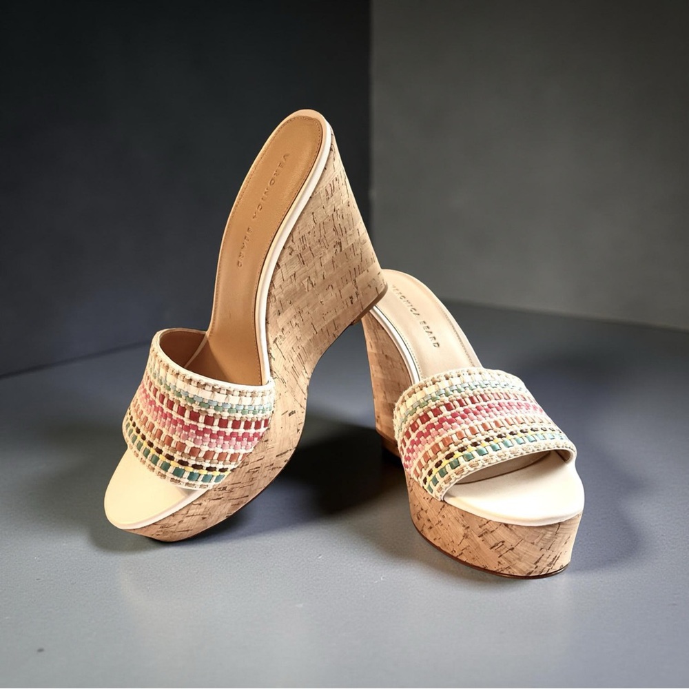 Veronica Beard Woven Multicolor Cork Wedges